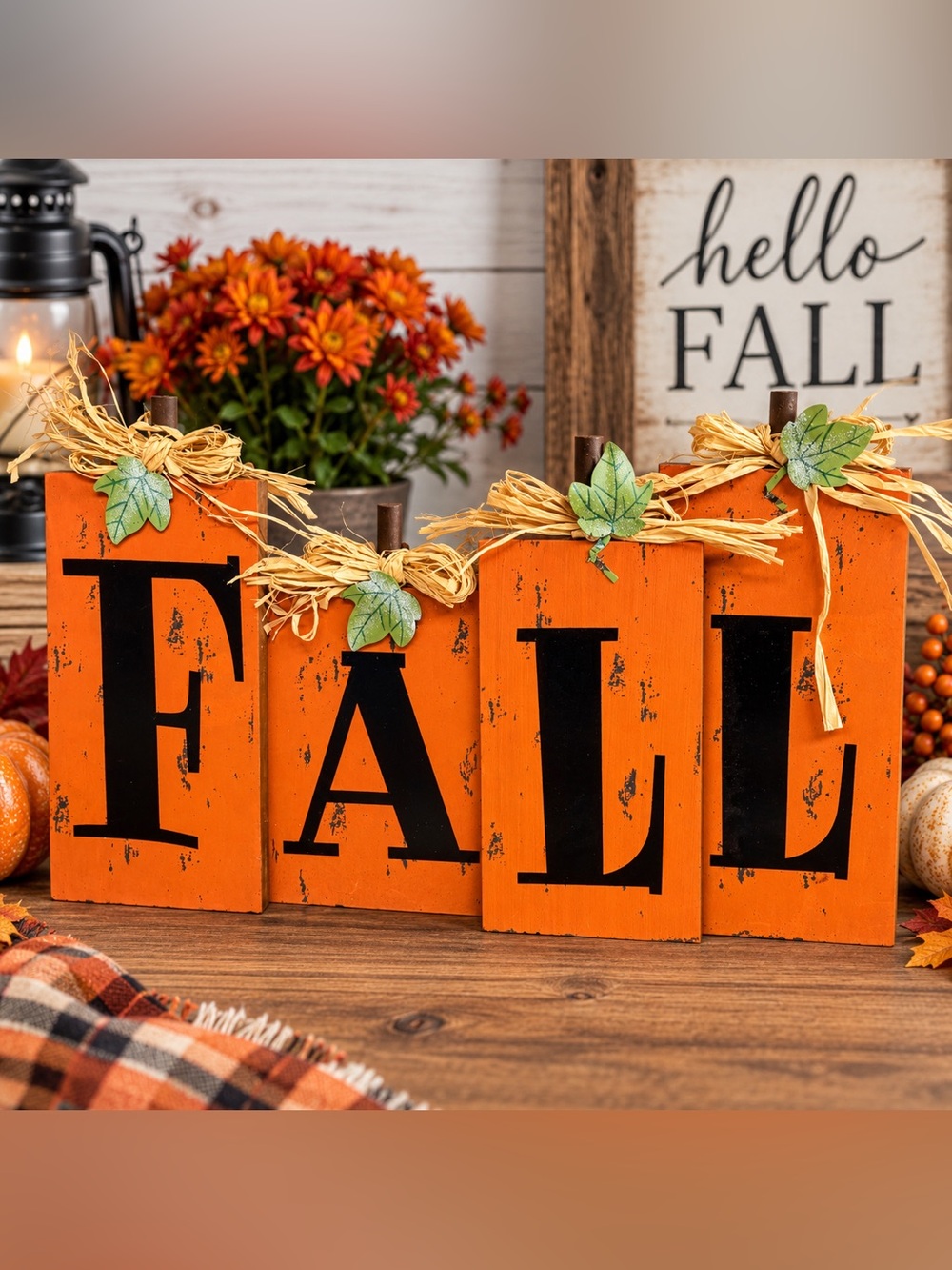 Orange FALL Wooden Blocks Fall Mantel Decor by